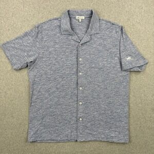 Peter Millar Shirt Mens XL Blue Cypress Slub Camp Collar Button Up Cotton Blend